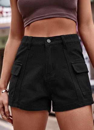 High Waist Denim Shorts with Pockets - MimiStylez