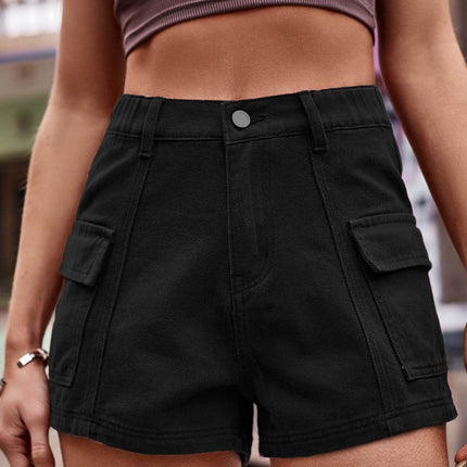 High Waist Denim Shorts with Pockets - MimiStylez