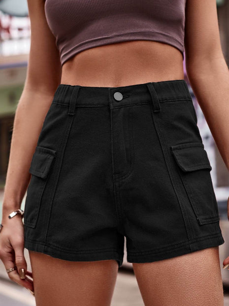High Waist Denim Shorts with Pockets - MimiStylez