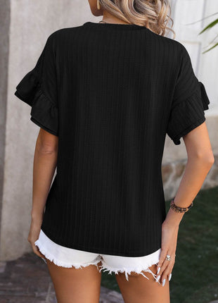 Ruffled Round Neck Short Sleeve Blouse - MimiStylez