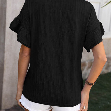 Ruffled Round Neck Short Sleeve Blouse - MimiStylez