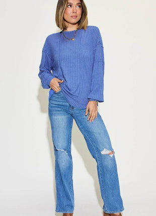 Basic Bae Full Size Ribbed Round Neck Long Sleeve T-Shirt - MimiStylez