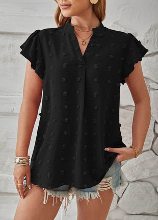 Swiss Dot Notched Cap Sleeve T-Shirt - MimiStylez