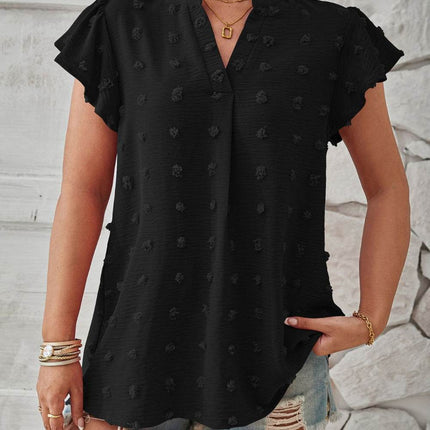 Swiss Dot Notched Cap Sleeve T-Shirt - MimiStylez