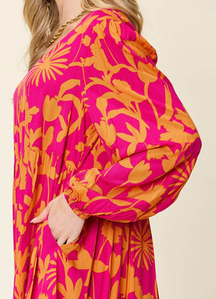 Double Take Full Size Printed Ruffle Hem Dress with Pocket - MimiStylez