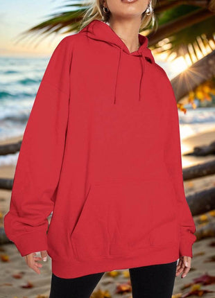 Drawstring Dropped Shoulder Hoodie - MimiStylez