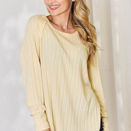 Basic Bae Full Size Ribbed Round Neck Slit T-Shirt - MimiStylez