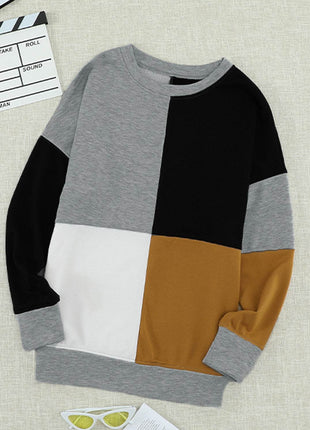 Color Block Round Neck Sweatshirt - MimiStylez