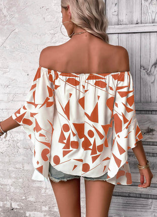 Printed Off-Shoulder Bell Sleeve Blouse - MimiStylez