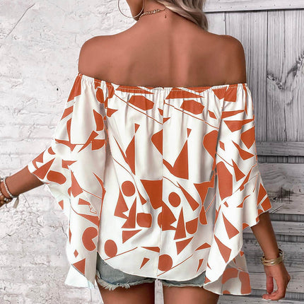 Printed Off-Shoulder Bell Sleeve Blouse - MimiStylez