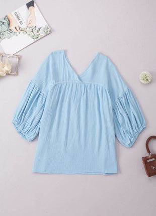 Dropped Shoulder V-Neck Blouse - MimiStylez
