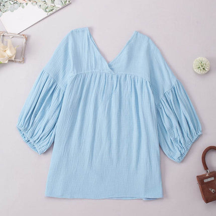 Dropped Shoulder V-Neck Blouse - MimiStylez