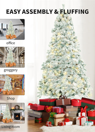 Pre Lit Cedar Christmas Tree Flocked Christmas With 800 Branch Tips, 250 Lights