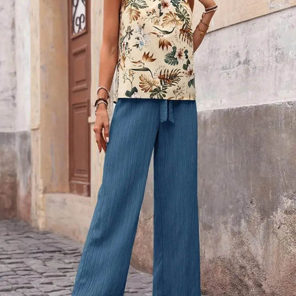 Printed Tank Top and Wide Leg Pants Set - MimiStylez