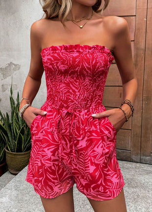 Smocked Printed Tube Romper with Pockets - MimiStylez