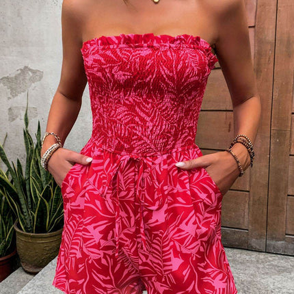 Smocked Printed Tube Romper with Pockets - MimiStylez