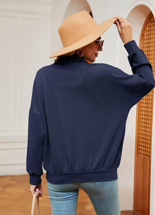 Half-Zip Dropped Shoulder Sweatshirt - MimiStylez