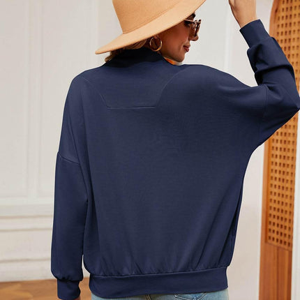 Half-Zip Dropped Shoulder Sweatshirt - MimiStylez