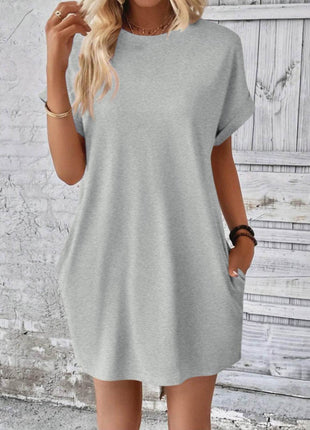 Round Neck Short Sleeve Mini Dress - MimiStylez