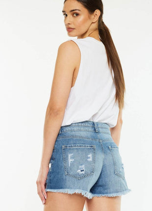 Kancan Full Size High Rise Raw Hem Denim Shorts - MimiStylez