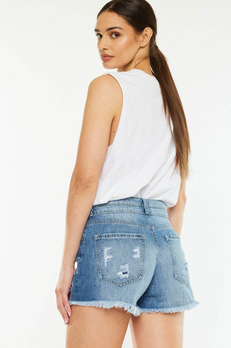 Kancan Full Size High Rise Raw Hem Denim Shorts - MimiStylez