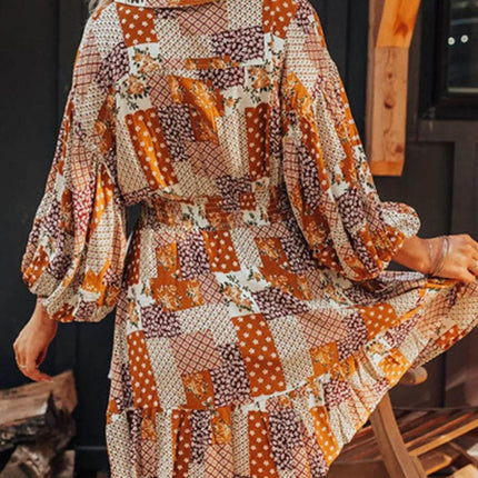 Printed Collared Neck Three-Quarter Sleeve Mini Shirt Dress - MimiStylez