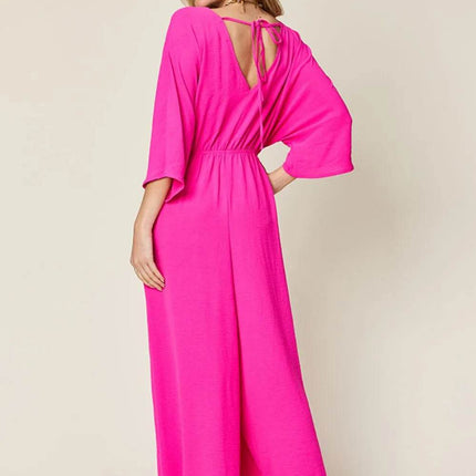 Double Take Full Size Surplice Wide Leg Jumpsuit with Pockets - MimiStylez