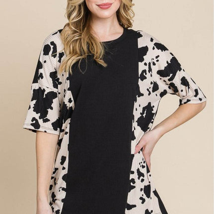 BOMBOM Rodeo Love Ribbed Animal Contrast Tee - MimiStylez