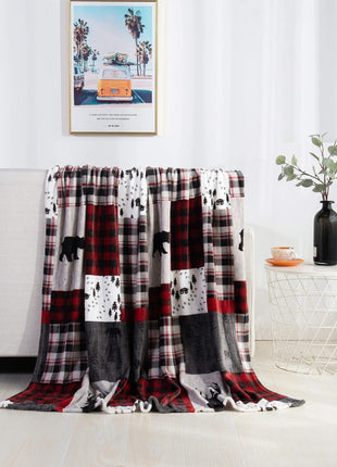 Christmas Elk Snowman Santa Claus Print Blanket Winter Double-sided Flannel Blanket