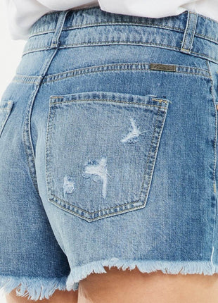 Kancan Full Size High Rise Raw Hem Denim Shorts - MimiStylez