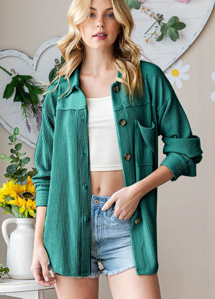 Reborn J Striped Button Up Long Sleeve Shacket - MimiStylez