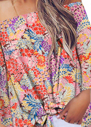 Tied Printed Off-Shoulder Half Sleeve Blouse - MimiStylez