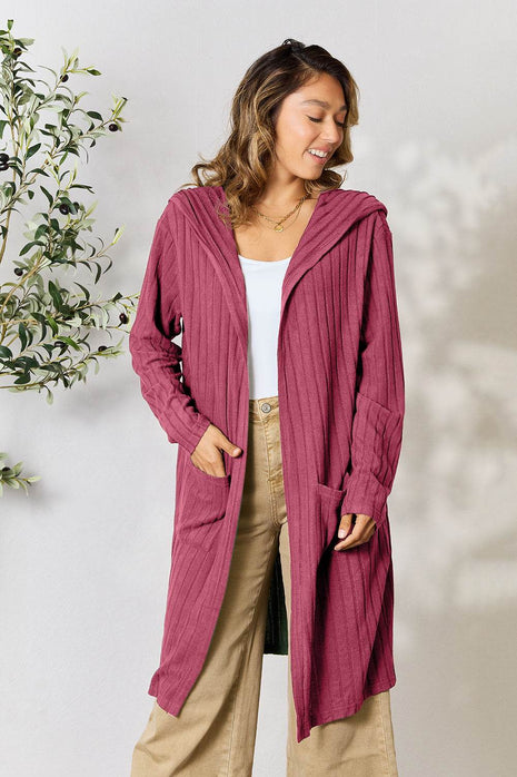 Basic Bae Full Size Hooded Sweater Cardigan - MimiStylez