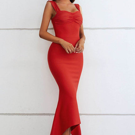 Ruched Sweetheart Neck Hem Detail Dress - MimiStylez