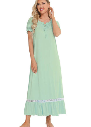 Lace Detail Short Sleeve Lounge Dress - MimiStylez