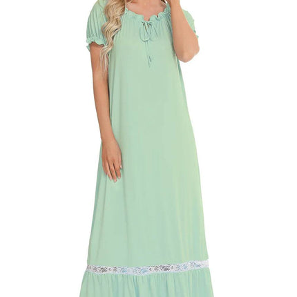 Lace Detail Short Sleeve Lounge Dress - MimiStylez