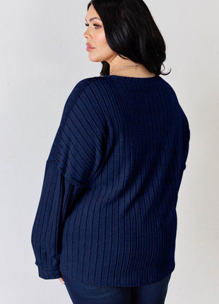 Basic Bae Full Size Ribbed Half Button Long Sleeve T-Shirt - MimiStylez