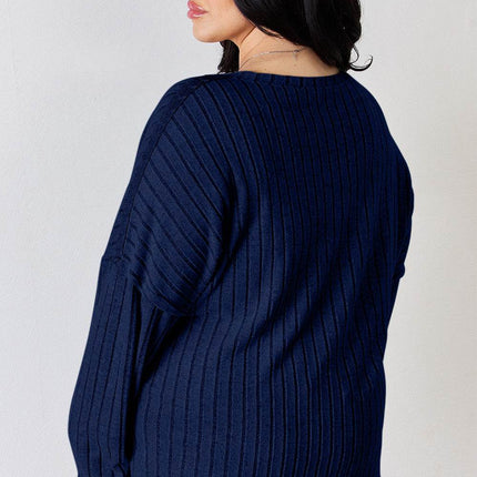 Basic Bae Full Size Ribbed Half Button Long Sleeve T-Shirt - MimiStylez