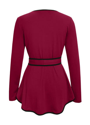 Tied Round Neck Long Sleeve T-Shirt - MimiStylez