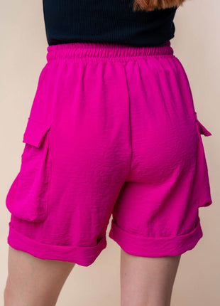 White Birch High Waisted Drawstring Knit Cargo Shorts - MimiStylez