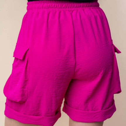 White Birch High Waisted Drawstring Knit Cargo Shorts - MimiStylez