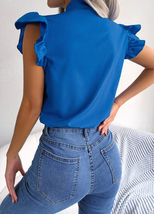 Tie Neck Cap Sleeve Blouse - MimiStylez
