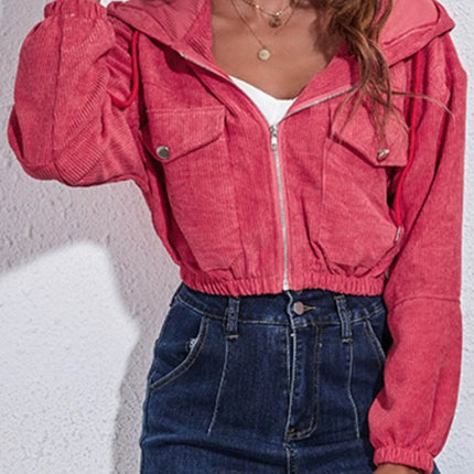 Drawstring Hooded Zip Up Jacket with Pockets - MimiStylez