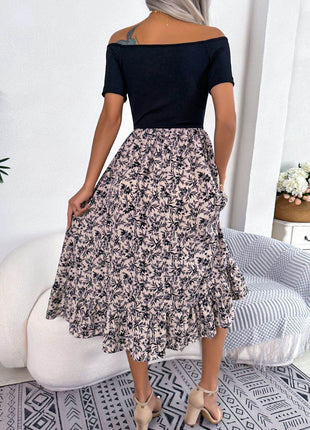 Printed Off-Shoulder Ruffle Hem Dress - MimiStylez