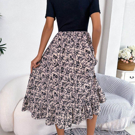 Printed Off-Shoulder Ruffle Hem Dress - MimiStylez