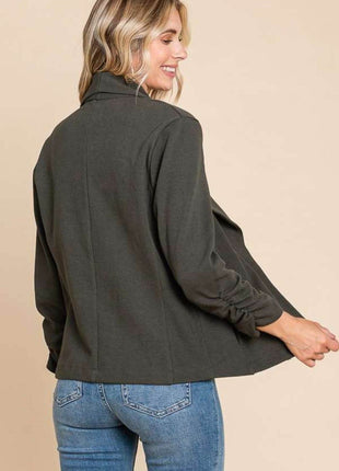 Culture Code Full Size Ruched Open Front Long Sleeve Jacket - MimiStylez