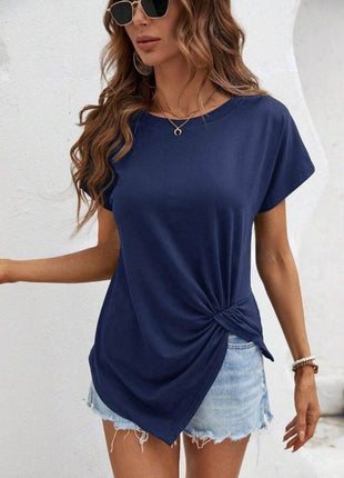 Asymmetric Hem Round Neck T-Shirt - MimiStylez