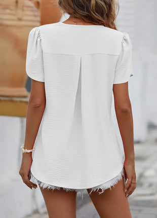 Ruche V-Neck Petal Sleeve Top - MimiStylez