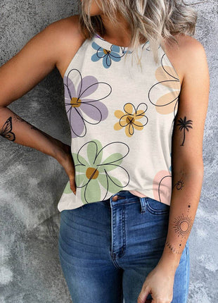 Printed Round Neck Tank - MimiStylez