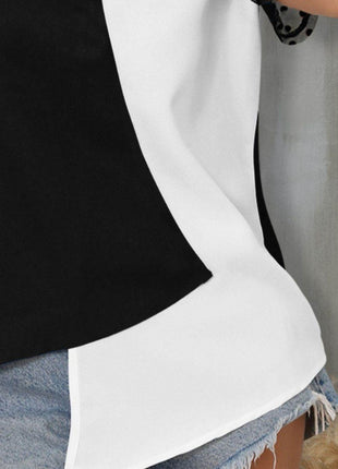 Color Block Notched Short Sleeve T-Shirt - MimiStylez